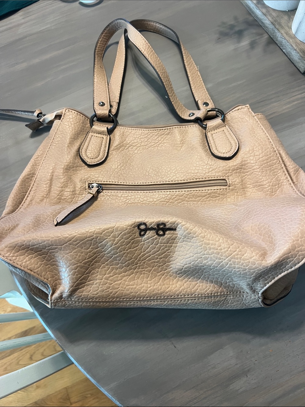 Selling for a friend:Beige Jessica Simpson Women's Tote Bag with Front Zip Pocke